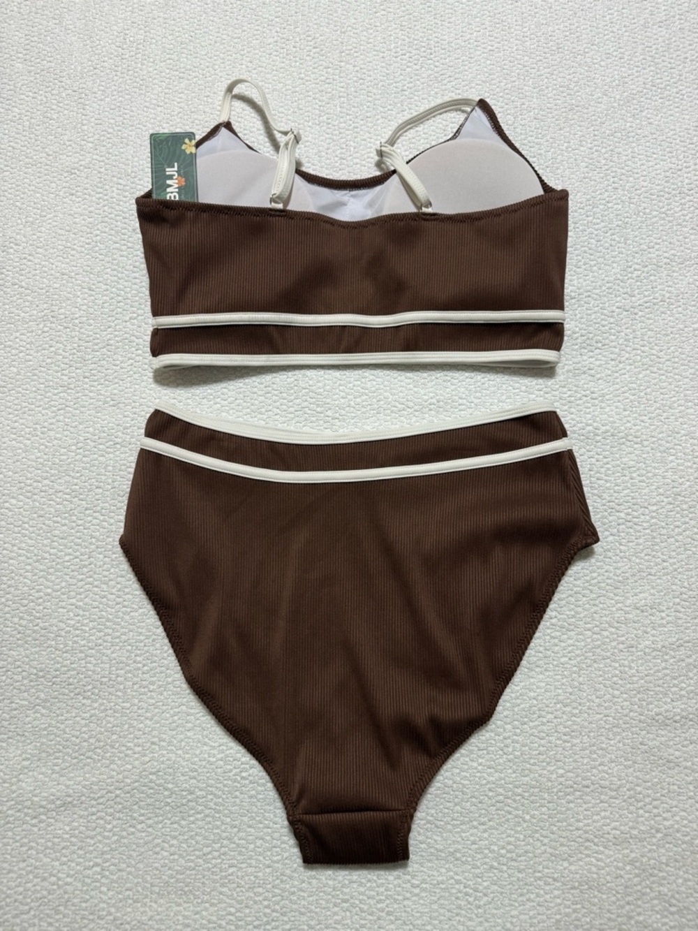 BMJL Ribbed Two-Piece High-Waisted Bikini Set in brown Size L - Picture 3 of 11